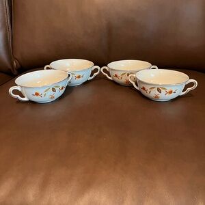 Hall Superior Autumn Leaf Pattern w/ Gold Trim Two Handled Soup Bowls - Set of 4